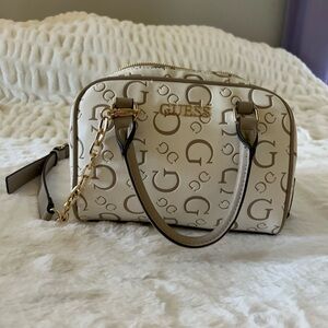 GUESS Beige Logo Mini Bag with Gold Accents